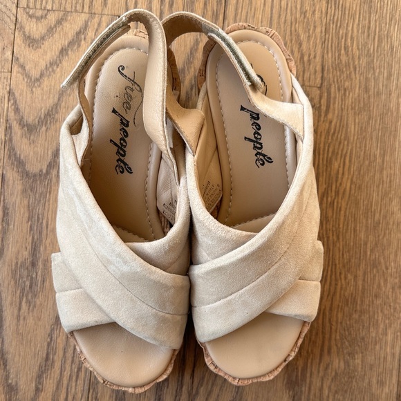 Free People Cork Wedges Crossover Slingbacks Tan Size 37 - Picture 3 of 8